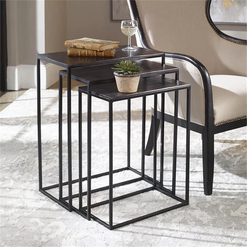 Uttermost Coreene 3-Piece Iron and Aluminum Nesting Table Set in Bronze - Picture 5 of 6