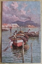 NAPOLI - VESUVIO CON BARCHE - PITTORE G. CARELLI - VIAGGIATA