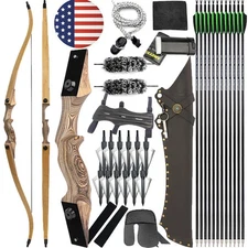 20-60lbs Takedown Recurve Bow Carbon Arrow 60" Archery Hunting Bamboo Core Limbs