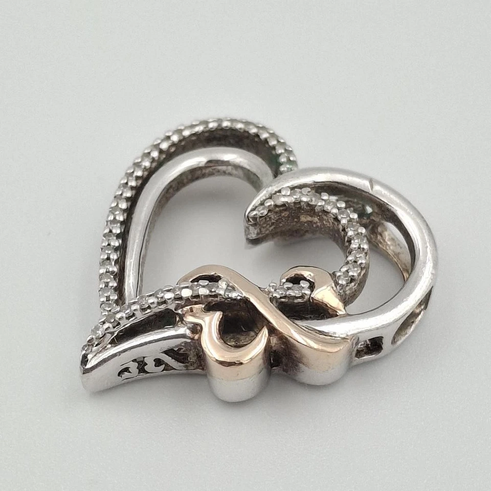 Colgante Corazón Jane Seymour Corazones Abiertos Plata de Ley 925 y Oro 14K Diamante Foto 3 de 4