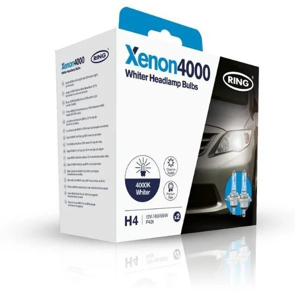 1x RING p43t H4 Glühlampe Fernlicht 60/55W 4000K Halogen RX4072 - Bild 2 von 4
