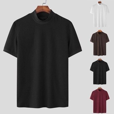 Heiß T-Shirts Herren Übergröße Atmungsaktiv Gestrickt Mock Neck Oberteile