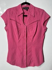 Gretty Zueger for Sundance Pink Ruffle Embroidery Boho Western Blouse Sz Small