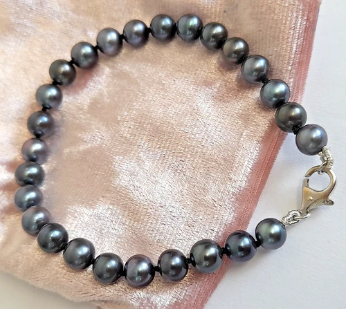 14K White Gold Freshwater Pearl Bracelet 585 Clasp Peacock Pearls