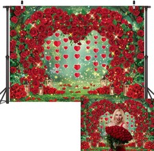 Valentine's Day Backdrop Red Rose Love Heart Garden 82x59inch 7x5FT ,