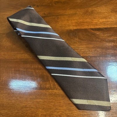 Robert Talbott Quiet Luxury Hand Sewn Made In USA Silk Repp Ivy Executive Brown