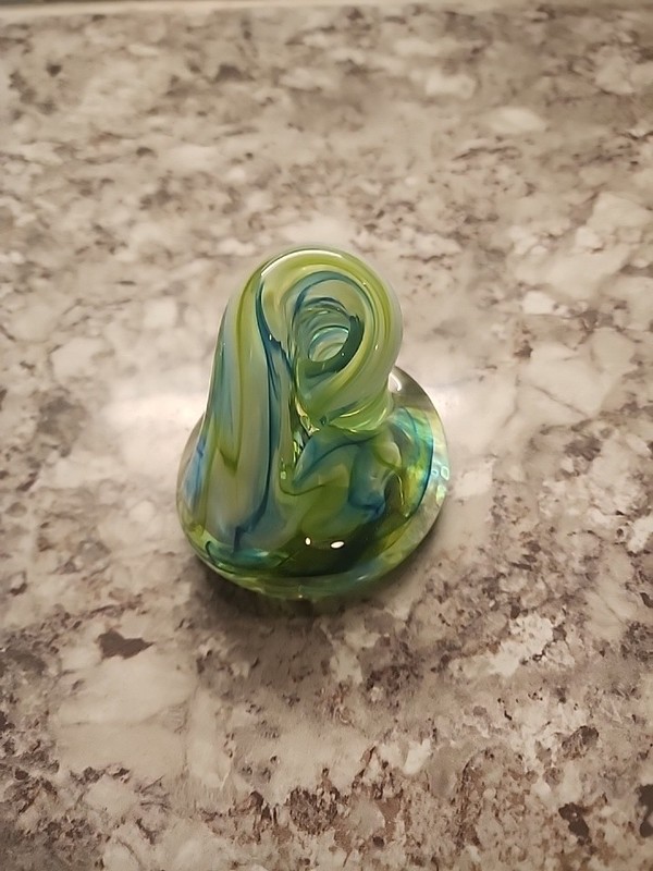 Handblown Glass Art  Desk Pen Holder Blue-Green Swirl Unique