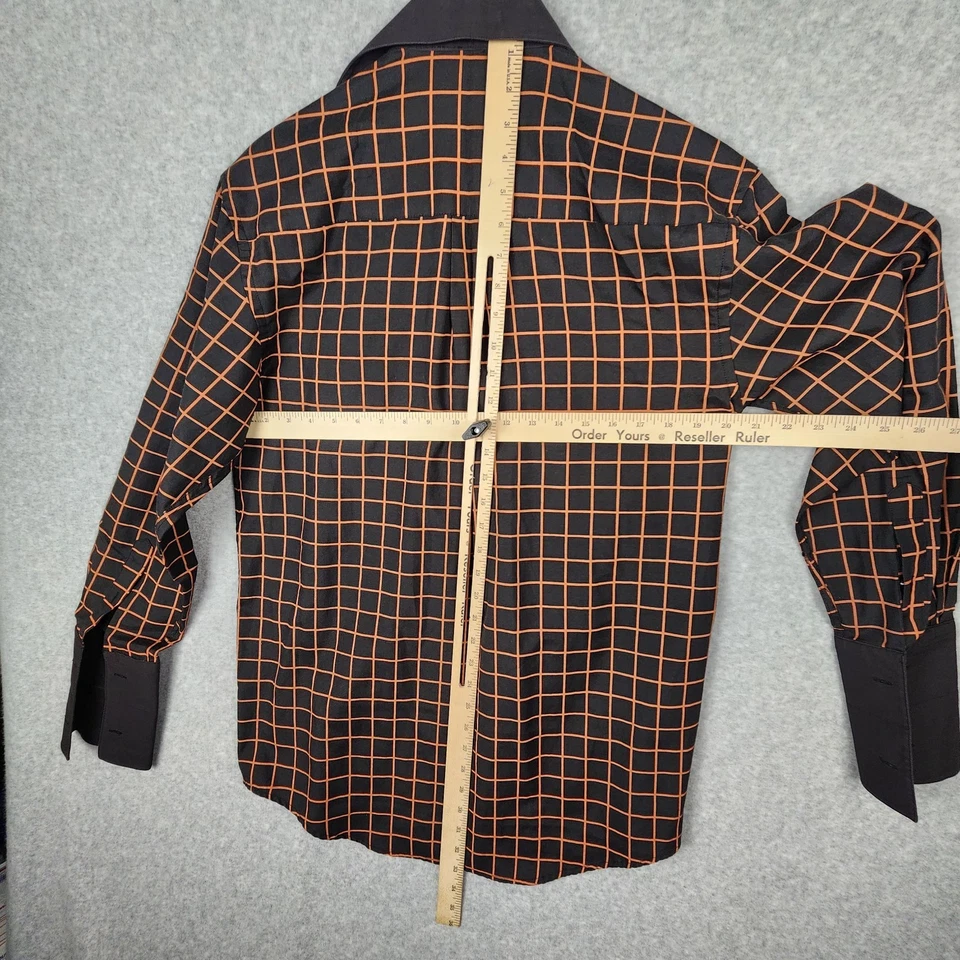 Camisa masculina Fratello 15.5 33-34 marrom laranja grade punho francês - Imagem 4 de 4