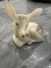 Fenton Custard Off White Satin Glass Fawn Deer - Hand Painted - Signed Vintage