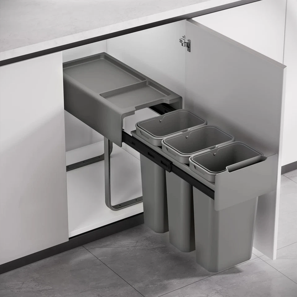 Einbaumülleimer 30L (3x10L) 3 Fächer mit Deckel Mülltrennsystem Mülleimer - Bild 2 von 4