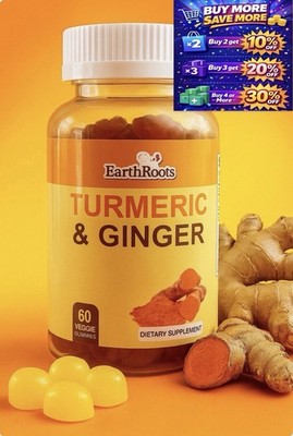 Organic Turmeric & Ginger Gummies 600MG-60gummies-Pain, Joint, Brain & Heart Sup