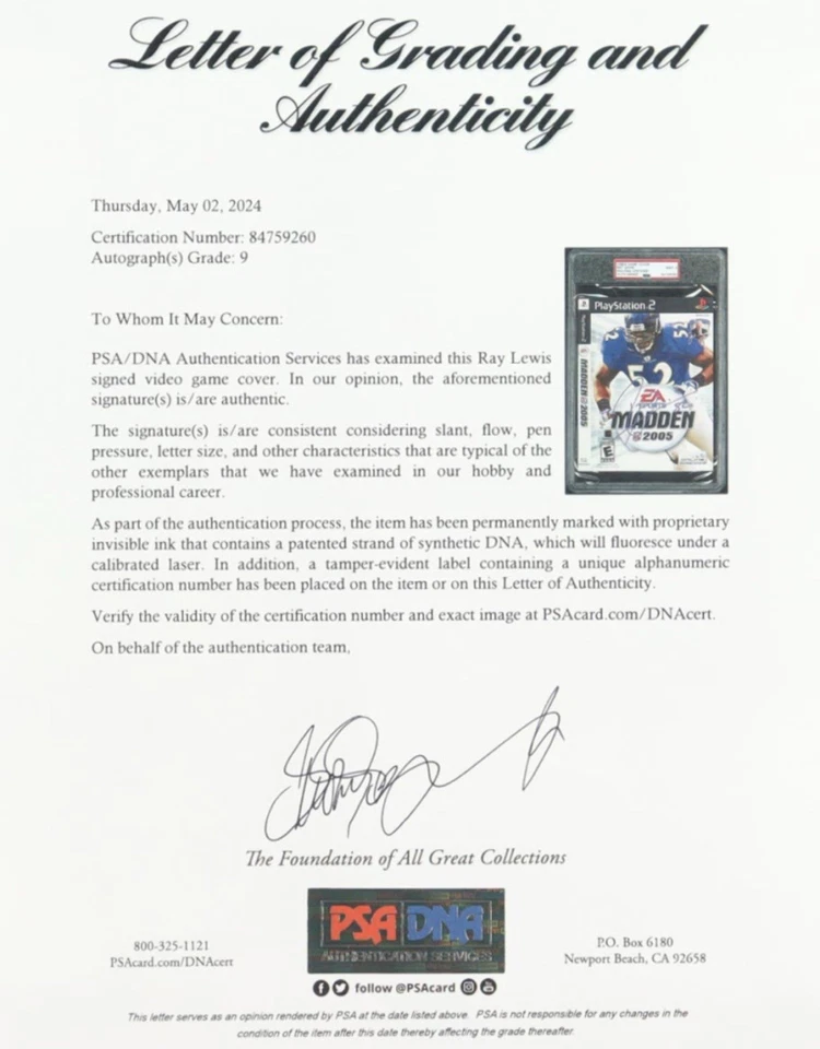 Ray Lewis Signed Madden 2005 19x29 Framed Display PSA Autograph Ravens HOF - Image 2 of 3