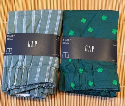 2 Pairs GAP MEN Boxer 100% Cotton Green Stripe Four Leaf Clover You Choose Size