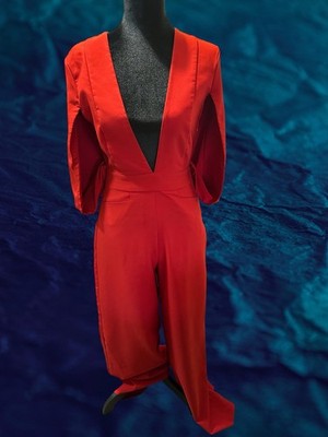 Gabrielle Union NY&Co Women s Red Jumpsuit, Cape  Sleeves, Deep V Cut Size XSM