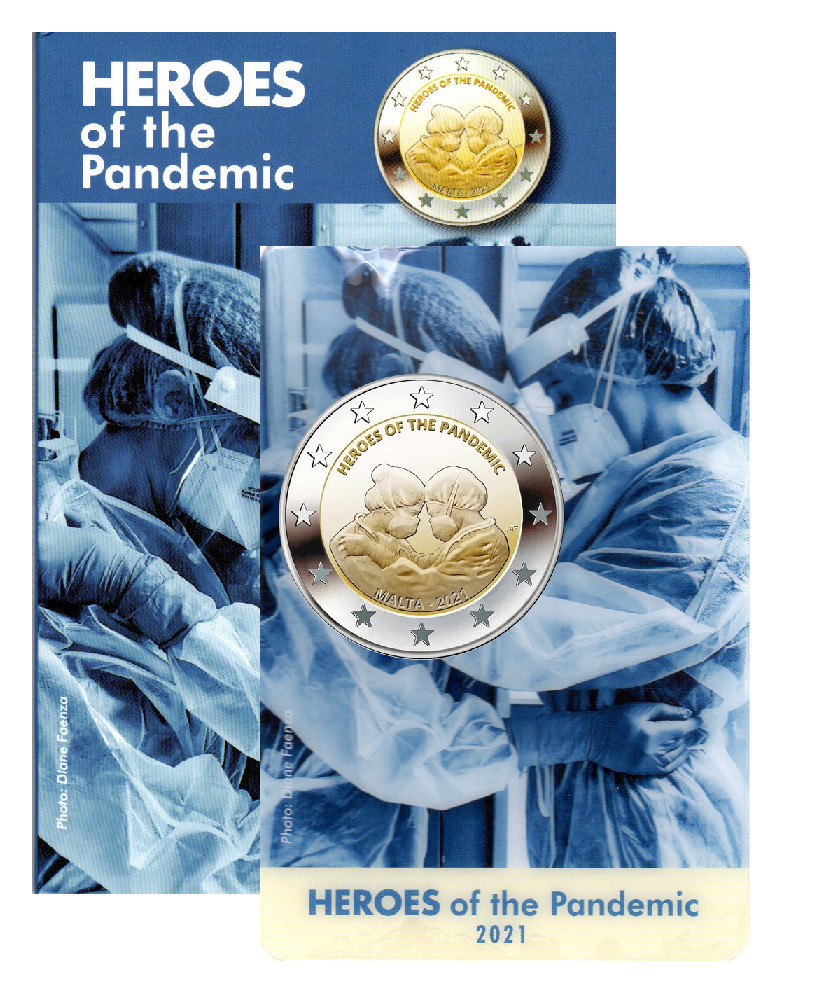 2 Euros commémorative Malte Héros de la pandémie 2021 Coin Card