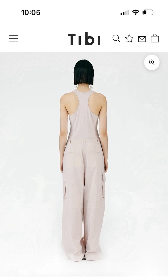 Nuevo- Pantalones cargo plisados de nailon Tibi Stella en polvo Foto 4 de 4