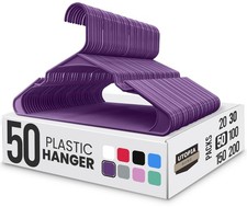 Plastic Hangers 50 Pack - Durable Space Saving Clothes Organizer Purple