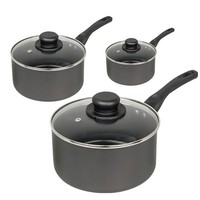 3 Pcs Non-stick Saucepan Set (16 cm, 18 cm, and 20 cm) with glass lids. UK MADE