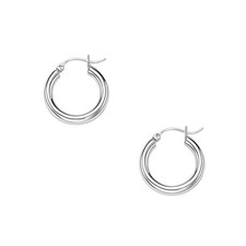 14k White Gold Polished Hoop Earrings 3x15mm 