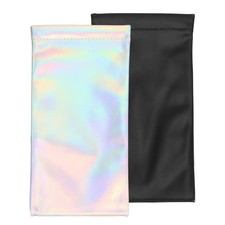 2pcs Glasses Case Soft PU Sunglass Pouch Squeeze Top Portable, Black Silver