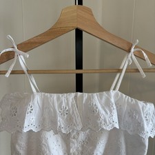 Polo Ralph Lauren NWT White Sleeveless Eyelet Romper Girls 8 Ruffle Resortwear