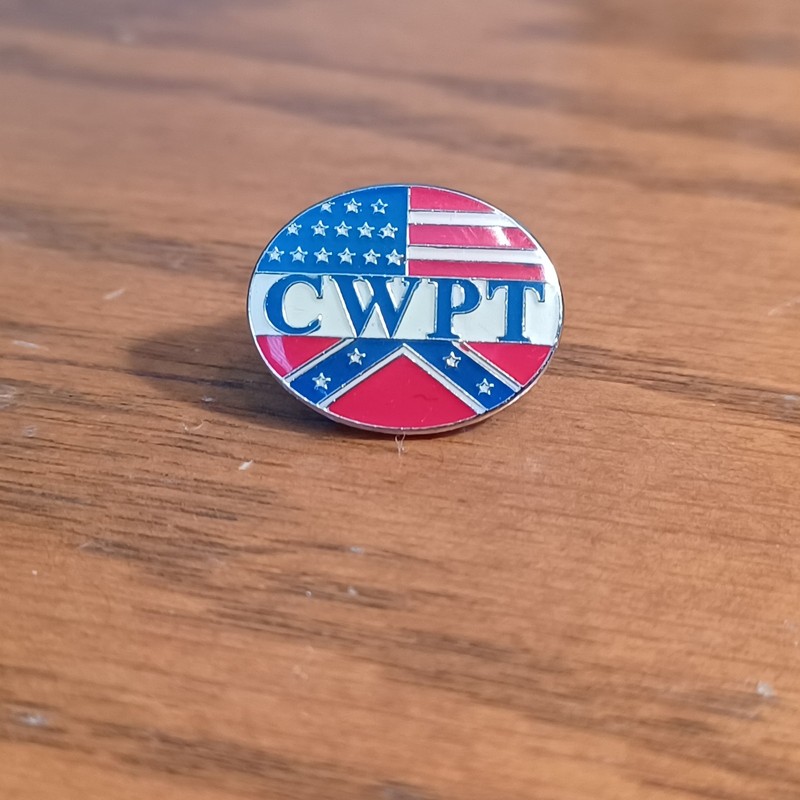 CWPT (Civil War Preservation Trust) Lettered Flag Background Pin Silver Tone