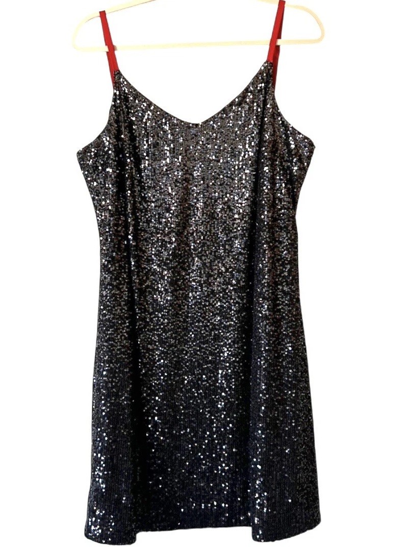 DKNY Gray Black Sequin Mini Dress Size Large Winter Formal Party Dress