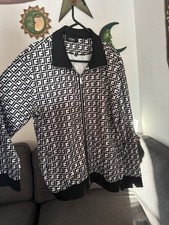 Fendi Men's Logo Print Zip Track Jacket Black White XXL Band Collar Regular Size