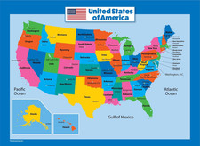 USA Map for Kids - LAMINATED - United States Wall Chart Map 18" X 24" 