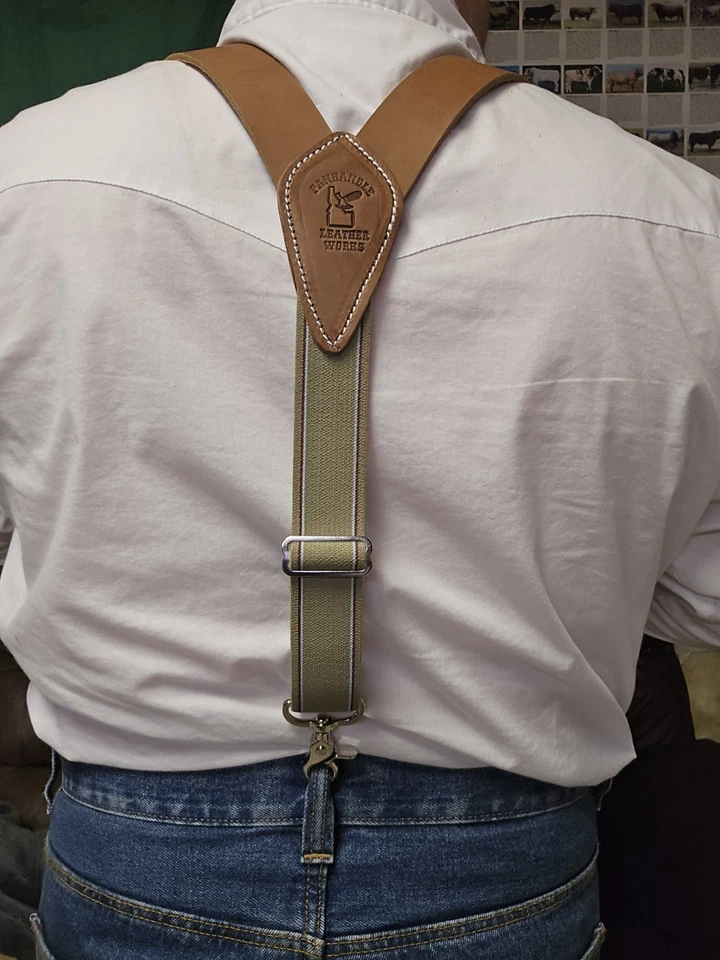 西部牛仔皮革Y背吊带棕色重型美国制造 — 第 3/3 张图片
