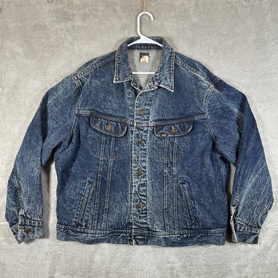 Vtg 80s 90s LEE Riders Acid Wash Denim Jean Jacket Blue - Men's XL - Made in USA
