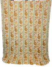 Vintage 1970s orange floral bedspread white green rust quilt large blanket