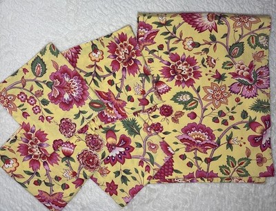 April Cornell Table Runner 13  X 66  Yellow Pink & Green Floral Cotton 4 Napkins