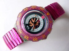 Swatch, Wristwatch, Scuba 1994 model, CHERRY DROPS SDG, SDG102, accordion belt