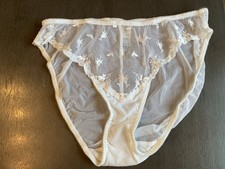 Vintage Victoria's Secret White Embroidered Lace Sheer Mesh Bikini Panties L