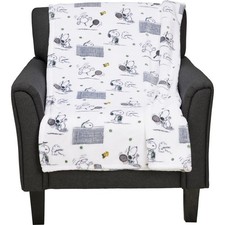 Peanuts Snoopy Woodstock Playing Tennis Plush Throw Blanket 60" X 70" White.