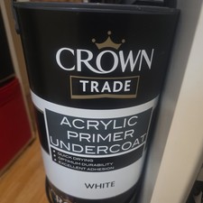 CROWN TRADE ACRYLIC PRIMER UNDERCOAT - 5LITRE White, Brand New -Sealed Tin