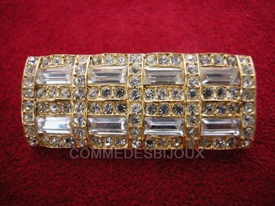 Vintage Brosche SPHINX Art Deco Stil Spange Leiste - Goldschmuck Kristall