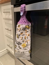 Handmade Purple Crocheted Top Hanging Kitchen Hand Towel-Bees  Flowers Pattern