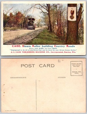 Case Steam Roller Building Country Roads Postcard