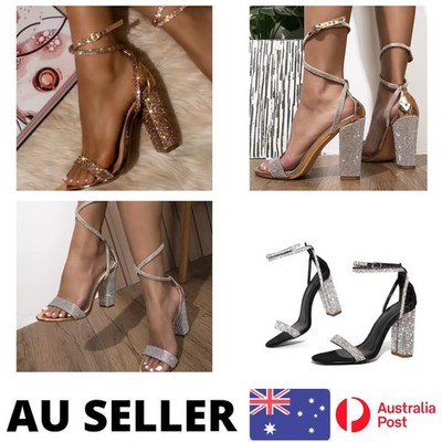Party Heels Stiletto Open Toe Rhinestone Sandals Crystal Evening Shoes  AU Stock
