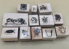 LITTLE BY LITTLE Stampin' Up Set Of 12 Wood Mounted Rubber Stamps Garden Theme