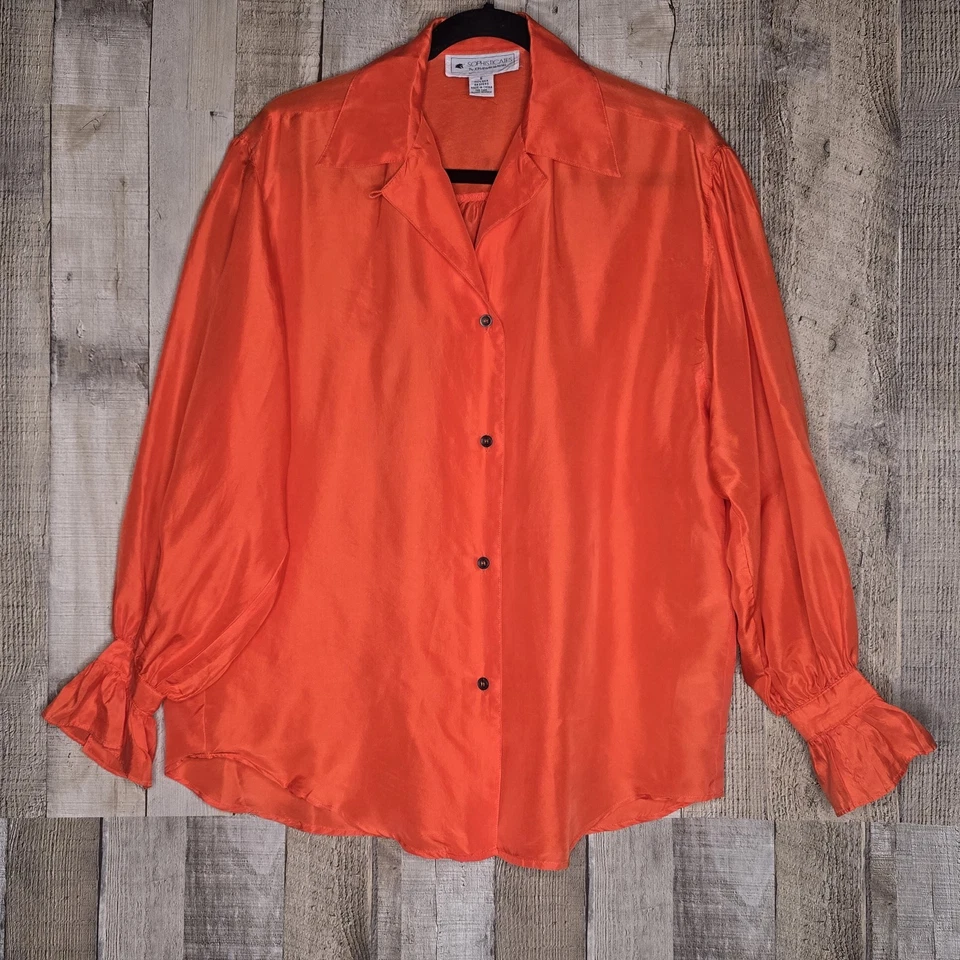 Blusa de seda Sophisticates by Jonathan Martin para mujer pequeña naranja con volantes años 90 Y2K Foto 2 de 4