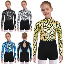 Kids Girls Dancewear Long Sleeve Jumpsuit Costume Leotard Figure Ice Skating