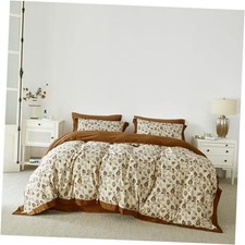 Brown Floral Duvet Cover 100 Cotton 3 Pcs Set 1 King Hemmed Paisley Floral