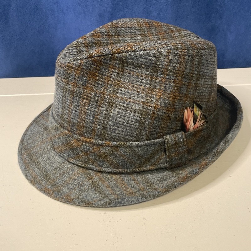 DOBBS HAT CLASSIC FEDORA BLUE SILK INSIDE BLUE & RED FEATHER SZ 7 DAPPER VINTAGE