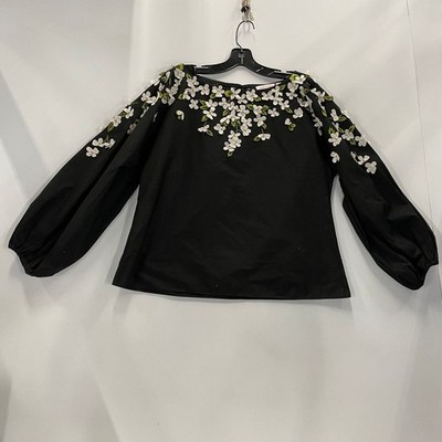 CAROLINA HERRERA Embroidered Boat Neck Puff Sleeve Top Women's Size 8 