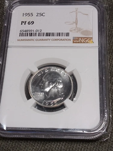 👉1955 -Silver Proof Washington Quarter NGC PF 69