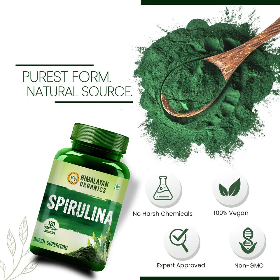 Himalayan Organics Spirulina 2000 mg Suplemento 120 Cápsulas Vegetarianas FS Foto 4 de 4
