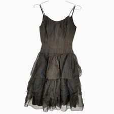 VTG Fairycore Organza Ra Ra Cocktail Party  Dress Sz S Drop Waist Brown Grunge